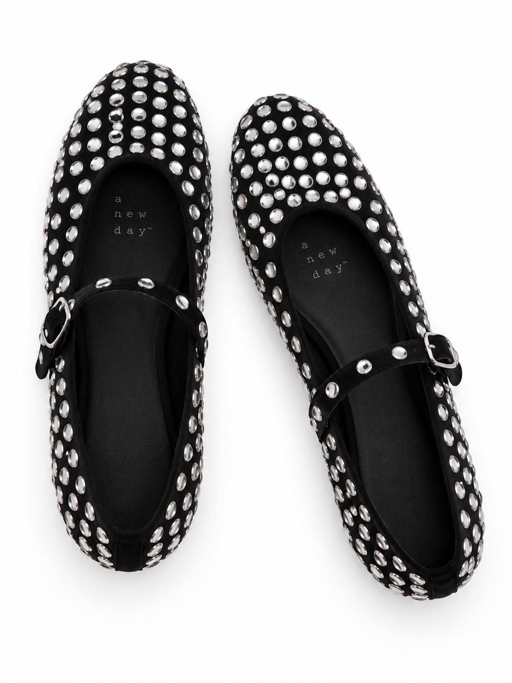 a new day Black Studded Mary Jane Flats with Silver Accents